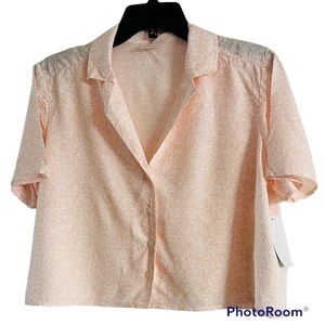 Pink Floral Button Down Crop Top M